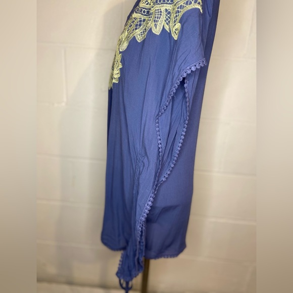 ⭐️ Esley Blue Yellow Embroidered Boho Beach Cover-up  Women's Size Small - Picture 11 of 14